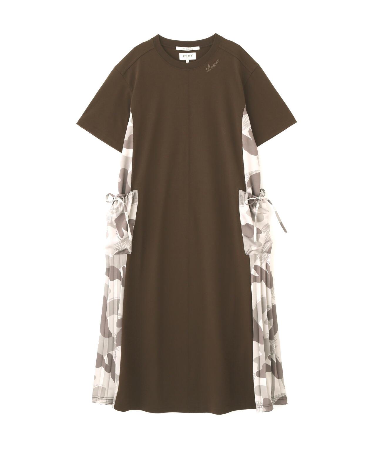 PLEATED CAMO MIX GATHER POCKET ONE PIECE 褶皺迷彩拼接抽褶口袋連衣裙
