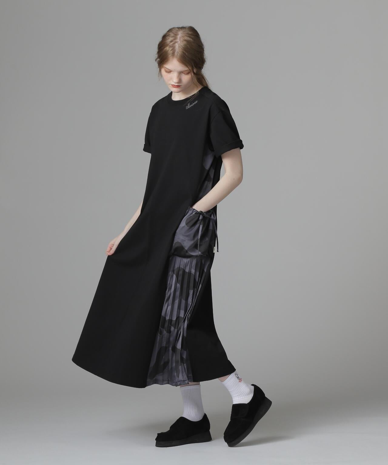 PLEATED CAMO MIX GATHER POCKET ONE PIECE 褶皺迷彩拼接抽褶口袋連衣裙