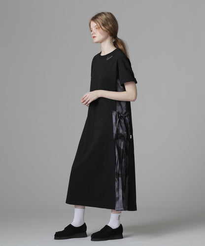 PLEATED CAMO MIX GATHER POCKET ONE PIECE 褶皺迷彩拼接抽褶口袋連衣裙
