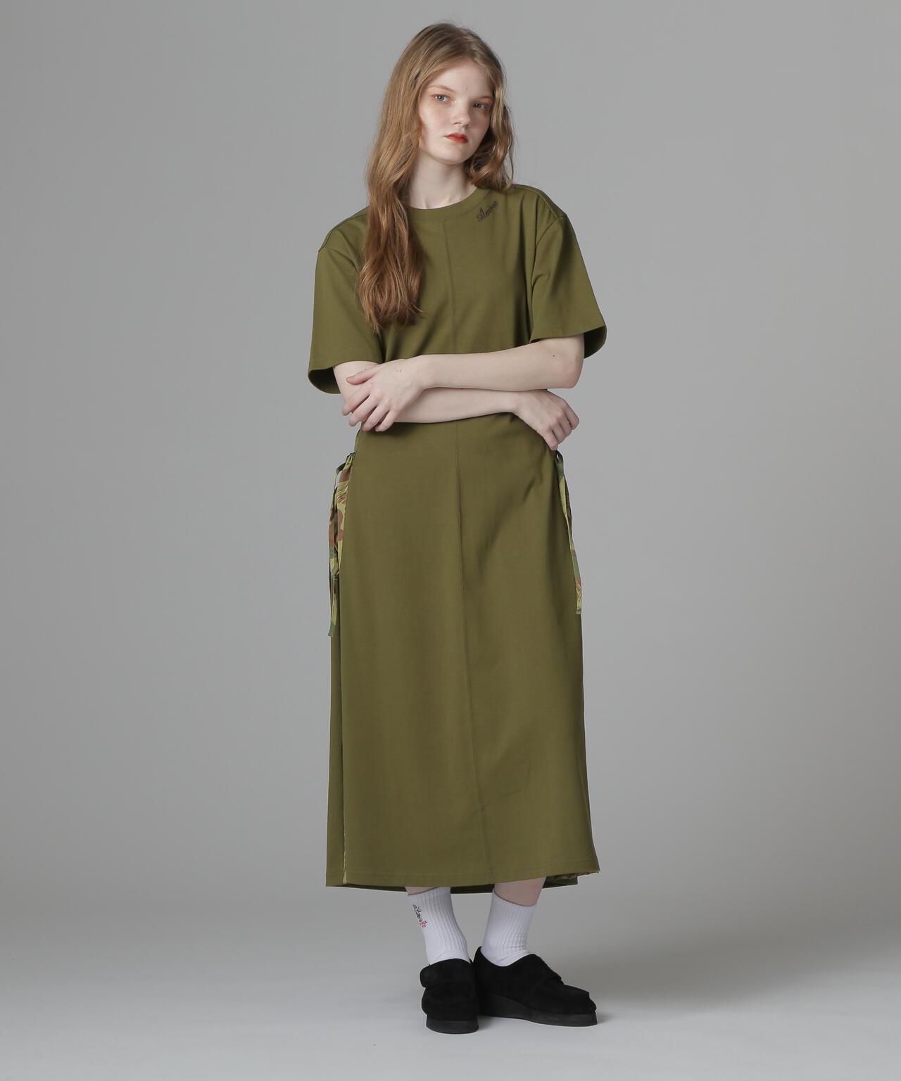 PLEATED CAMO MIX GATHER POCKET ONE PIECE 褶皺迷彩拼接抽褶口袋連衣裙