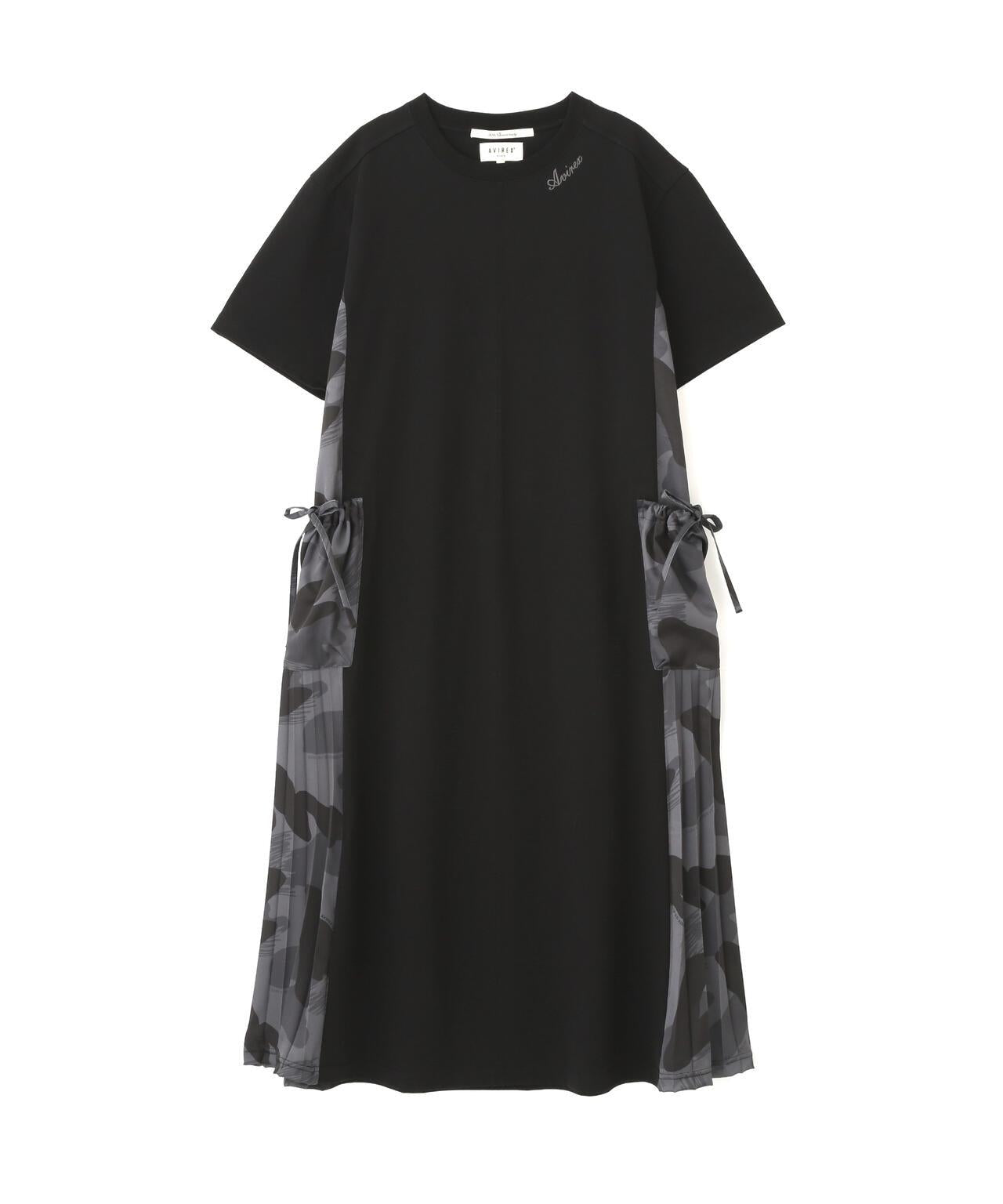 PLEATED CAMO MIX GATHER POCKET ONE PIECE 褶皺迷彩拼接抽褶口袋連衣裙