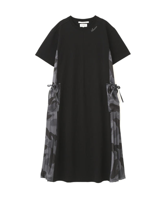PLEATED CAMO MIX GATHER POCKET ONE PIECE 褶皺迷彩拼接抽褶口袋連衣裙