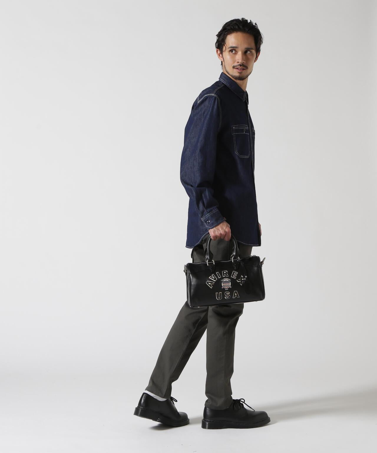 VARSITY LEATHER MINI DUFFLE BAG 皮質迷你圓筒包