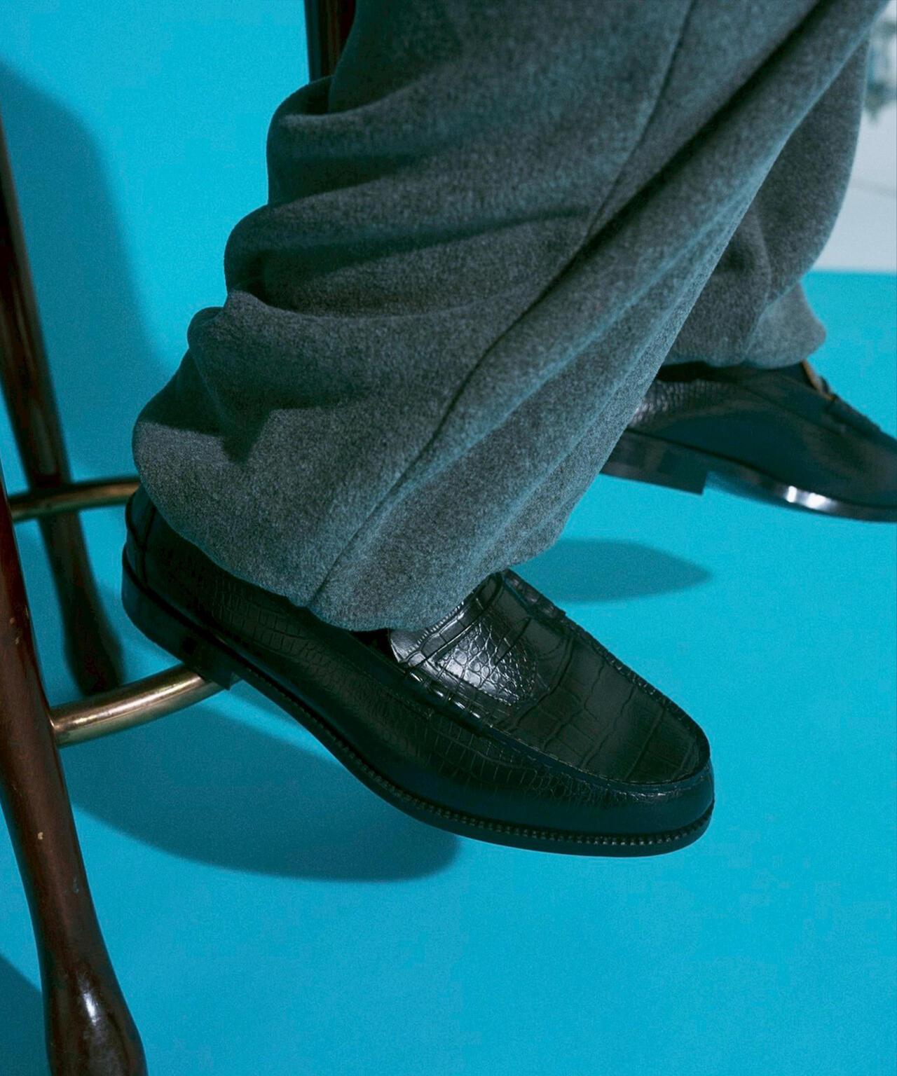 壓紋鱷魚紋拼接 The Kenford Fineshoes EMBOSSED LOAFERS BLACK CROCODILE COMBI 樂福鞋