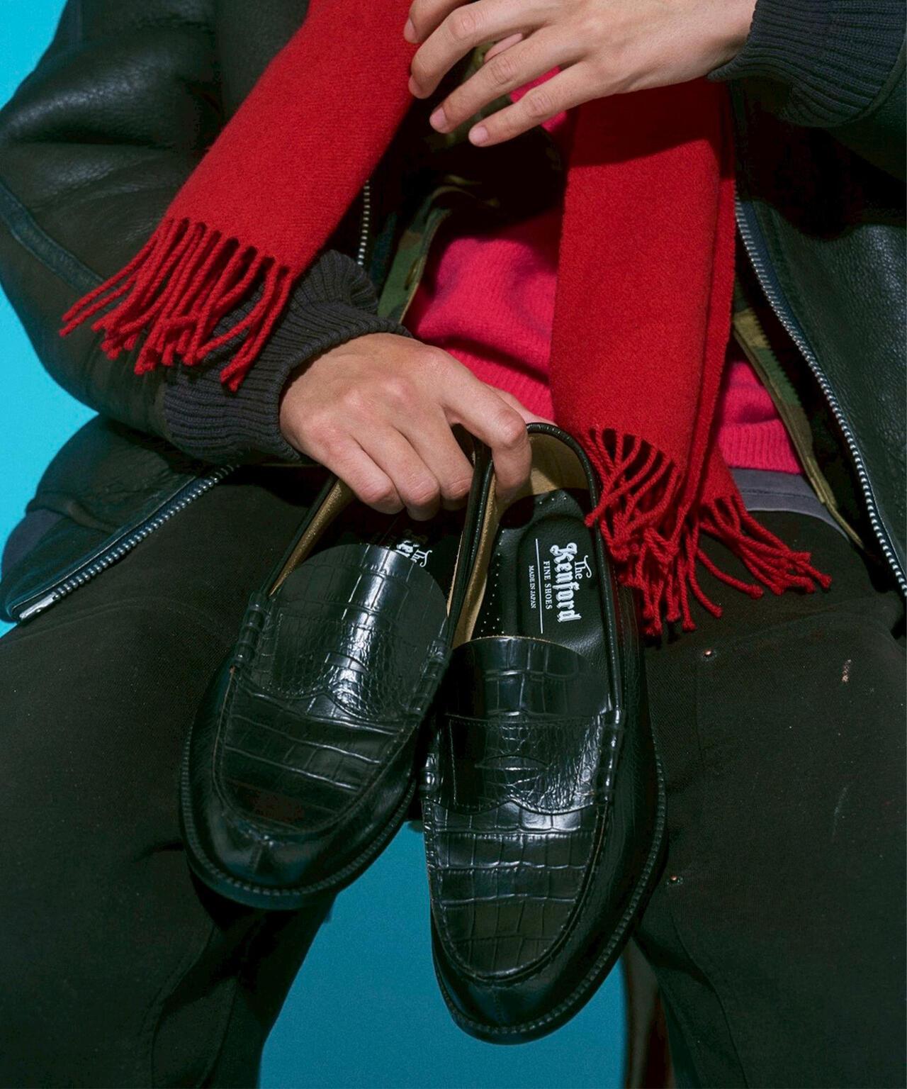 壓紋鱷魚紋拼接 The Kenford Fineshoes EMBOSSED LOAFERS BLACK CROCODILE COMBI 樂福鞋