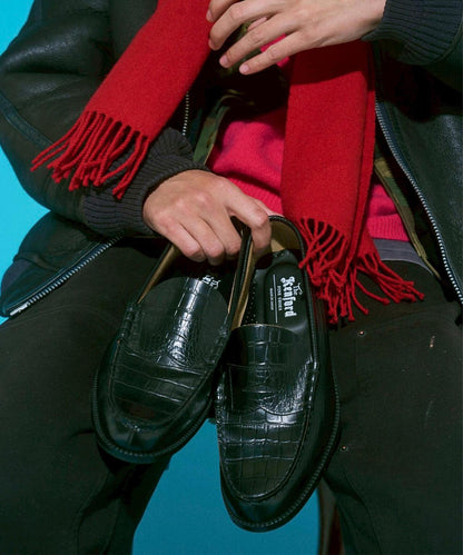 壓紋鱷魚紋拼接 The Kenford Fineshoes EMBOSSED LOAFERS BLACK CROCODILE COMBI 樂福鞋