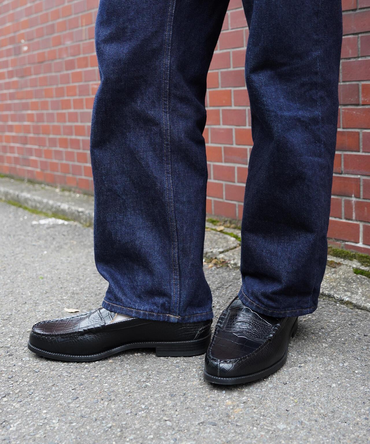 壓紋鱷魚紋拼接 The Kenford Fineshoes EMBOSSED LOAFERS BLACK CROCODILE COMBI 樂福鞋