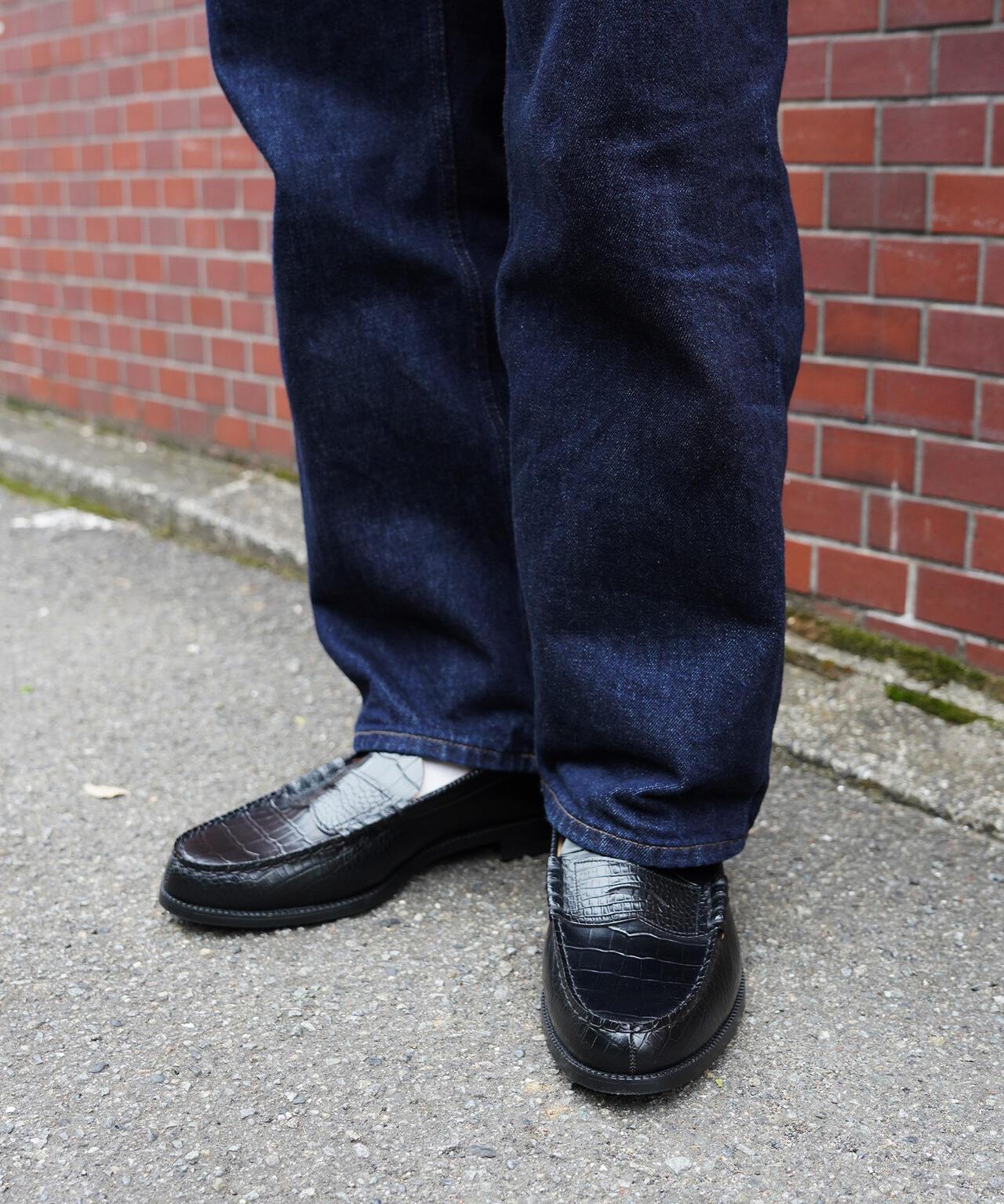 壓紋鱷魚紋拼接 The Kenford Fineshoes EMBOSSED LOAFERS BLACK CROCODILE COMBI 樂福鞋