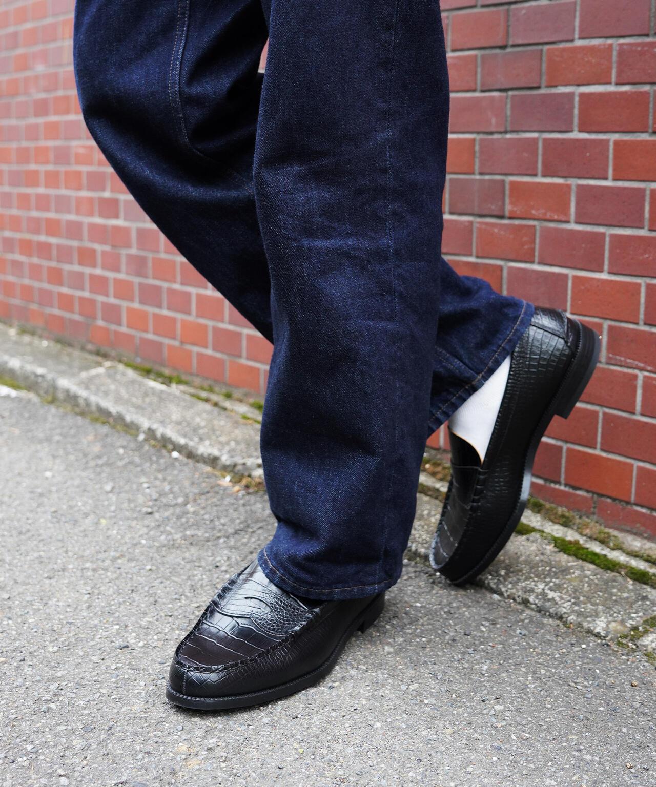 壓紋鱷魚紋拼接 The Kenford Fineshoes EMBOSSED LOAFERS BLACK CROCODILE COMBI 樂福鞋