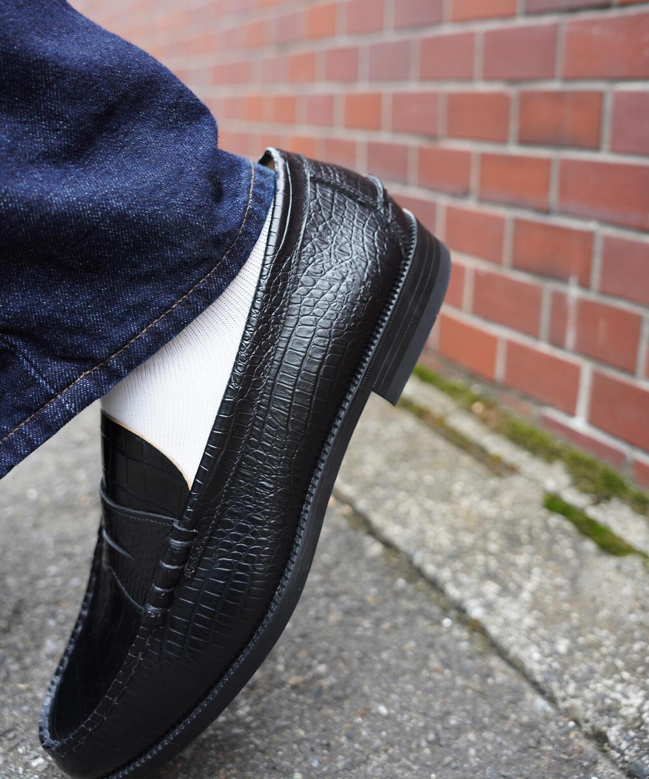壓紋鱷魚紋拼接 The Kenford Fineshoes EMBOSSED LOAFERS BLACK CROCODILE COMBI 樂福鞋