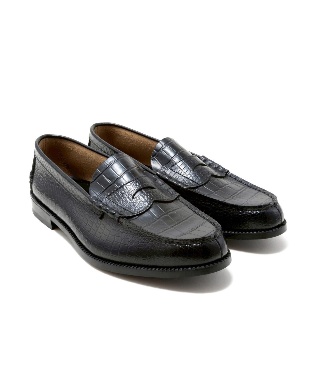 壓紋鱷魚紋拼接 The Kenford Fineshoes EMBOSSED LOAFERS BLACK CROCODILE COMBI 樂福鞋