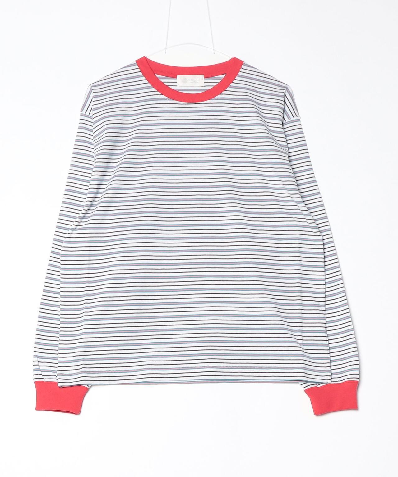 OPEN END MULTI BORDER L/S TEE 多色條紋長袖T恤