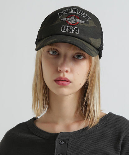 直營店限定 Rhinestone Varsity Logo 網眼帽 Mesh Cap