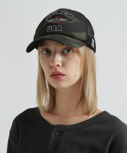 直營店限定 Rhinestone Varsity Logo 網眼帽 Mesh Cap
