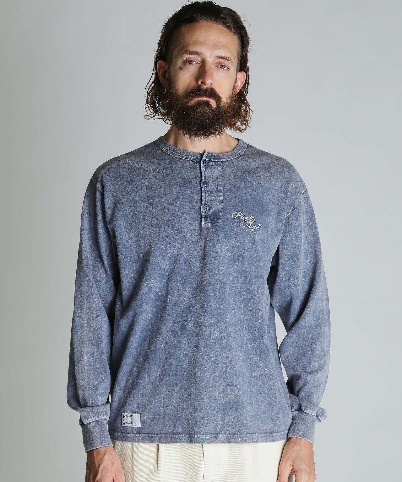 PLENTY TOUGH EMB. HENLEY LS T-SHIRT 刺繡亨利領長袖T恤