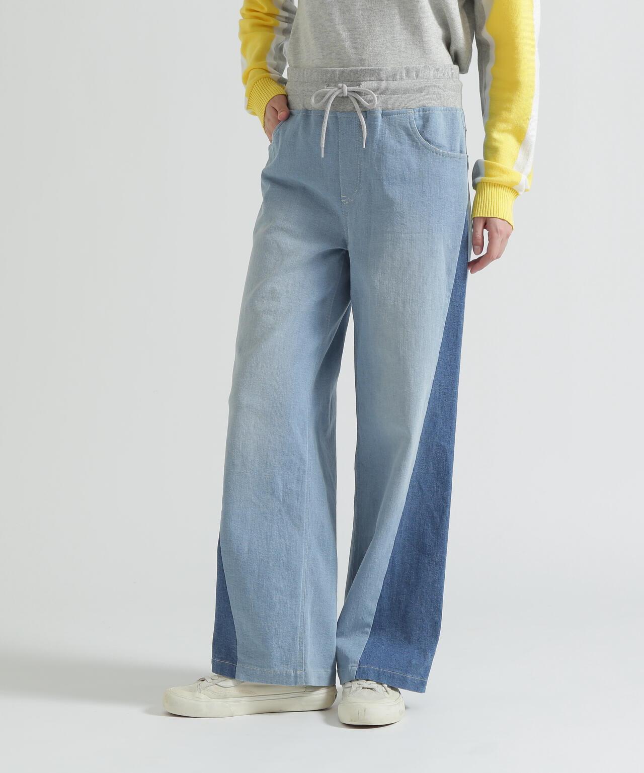 WAIST RIB COLOR BLOCKED DENIM 牛仔褲