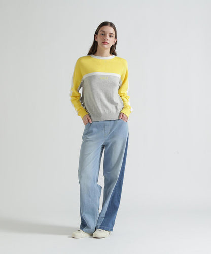 WAIST RIB COLOR BLOCKED DENIM 牛仔褲
