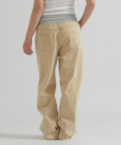 WAIST RIB COLOR BLOCKED DENIM 牛仔褲