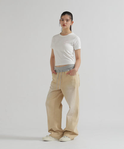 WAIST RIB COLOR BLOCKED DENIM 牛仔褲