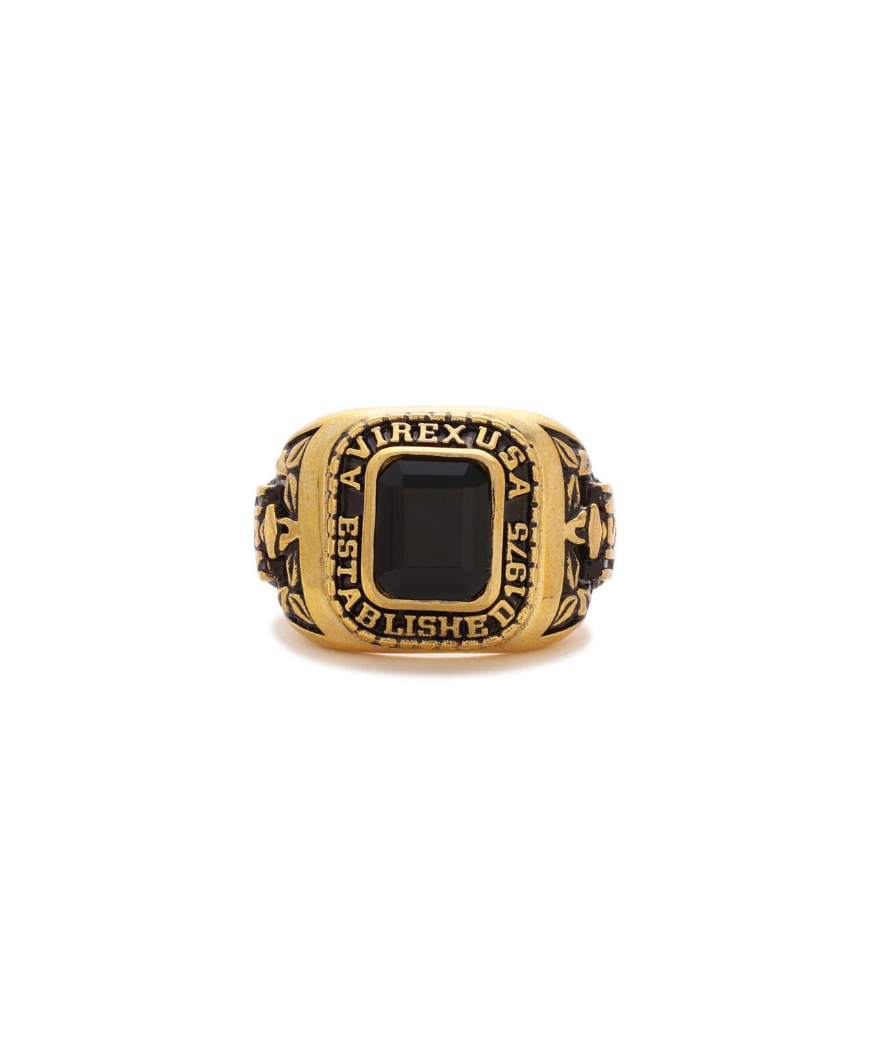 《AVIREX by J.H.M CO.,LTD.》 BRASS COLLEGE RING WITH ONYX ”USN” 戒指