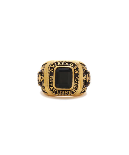 《AVIREX by J.H.M CO.,LTD.》 BRASS COLLEGE RING WITH ONYX ”USN” 戒指