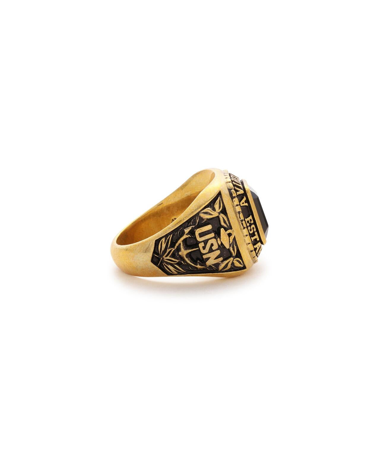 《AVIREX by J.H.M CO.,LTD.》 BRASS COLLEGE RING WITH ONYX ”USN” 戒指