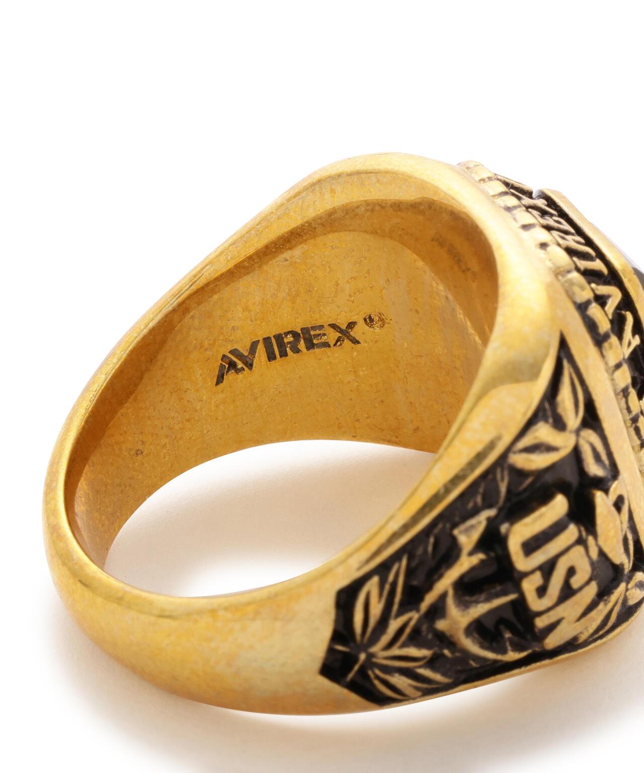 《AVIREX by J.H.M CO.,LTD.》 BRASS COLLEGE RING WITH ONYX ”USN” 戒指