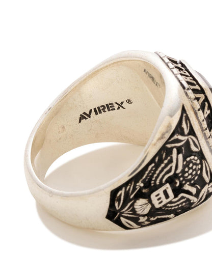 《AVIREX by J.H.M CO.,LTD.》 STERLING SILVER COLLEGE RING ONYX “USAF”