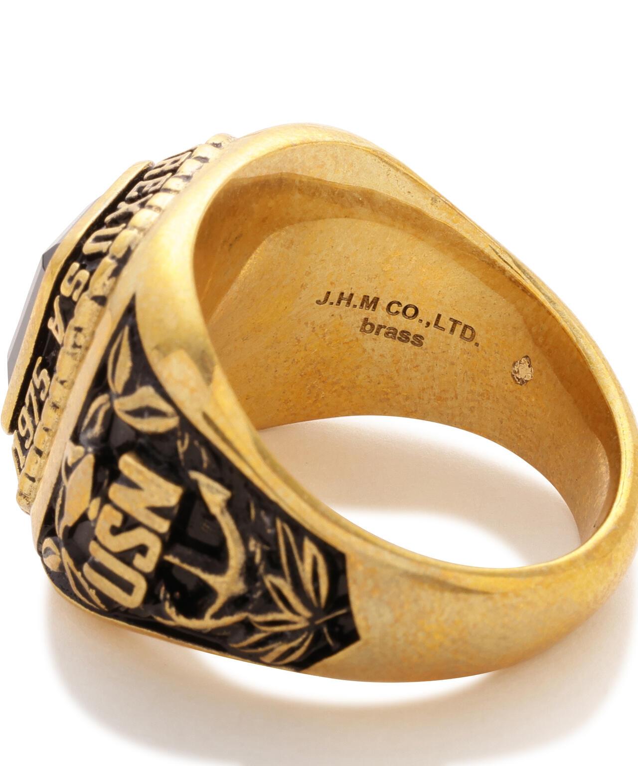 《AVIREX by J.H.M CO.,LTD.》 BRASS COLLEGE RING WITH ONYX ”USN” 戒指