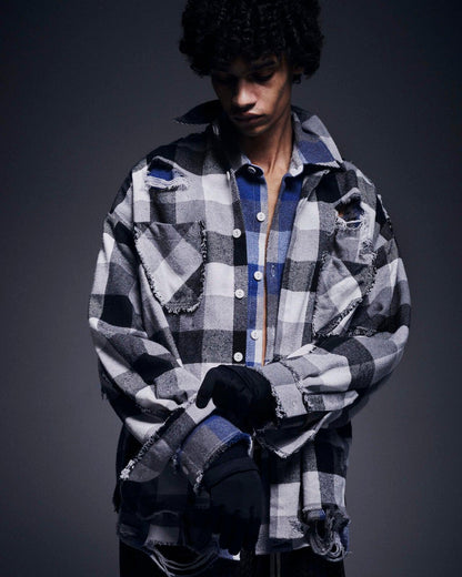 FLANNEL DAMAGE SHIRTS BLOCK 法蘭絨做舊襯衫