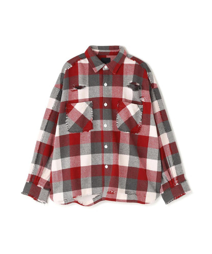 FLANNEL DAMAGE SHIRTS BLOCK 法蘭絨做舊襯衫