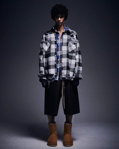 FLANNEL DAMAGE SHIRTS BLOCK 法蘭絨做舊襯衫