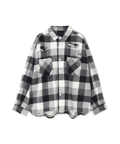 FLANNEL DAMAGE SHIRTS BLOCK 法蘭絨做舊襯衫