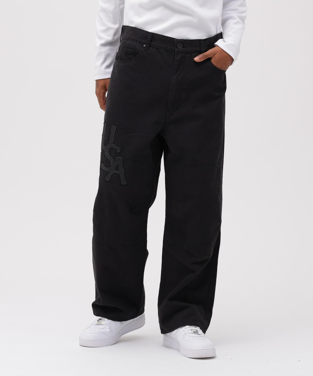 LEATHER PATCH DUCK DOUBLE KNEE PANTS
