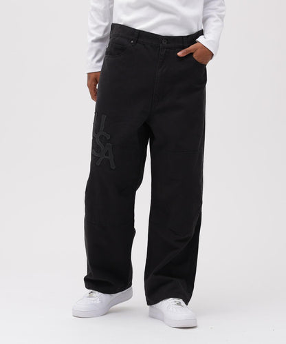 LEATHER PATCH DUCK DOUBLE KNEE PANTS