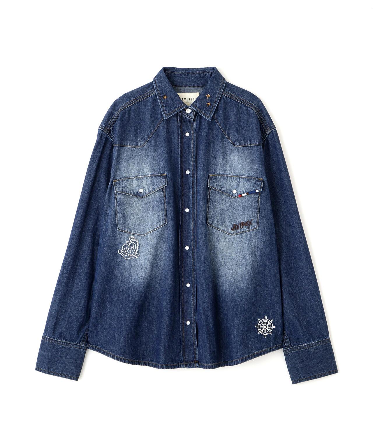 WOMAN DENIM SHIRT WITH GRAFFITI PRINT 牛仔襯衫
