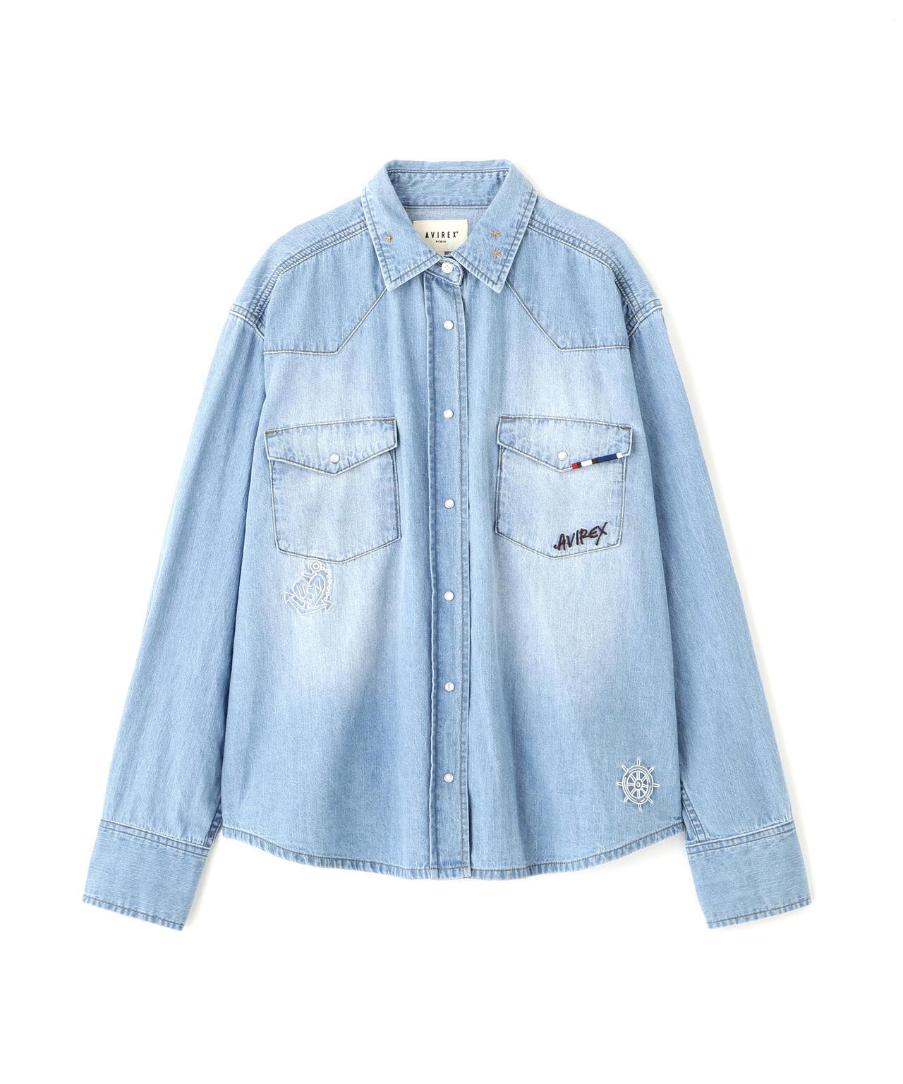 WOMAN DENIM SHIRT WITH GRAFFITI PRINT 牛仔襯衫