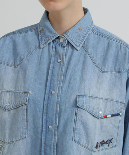 WOMAN DENIM SHIRT WITH GRAFFITI PRINT 牛仔襯衫