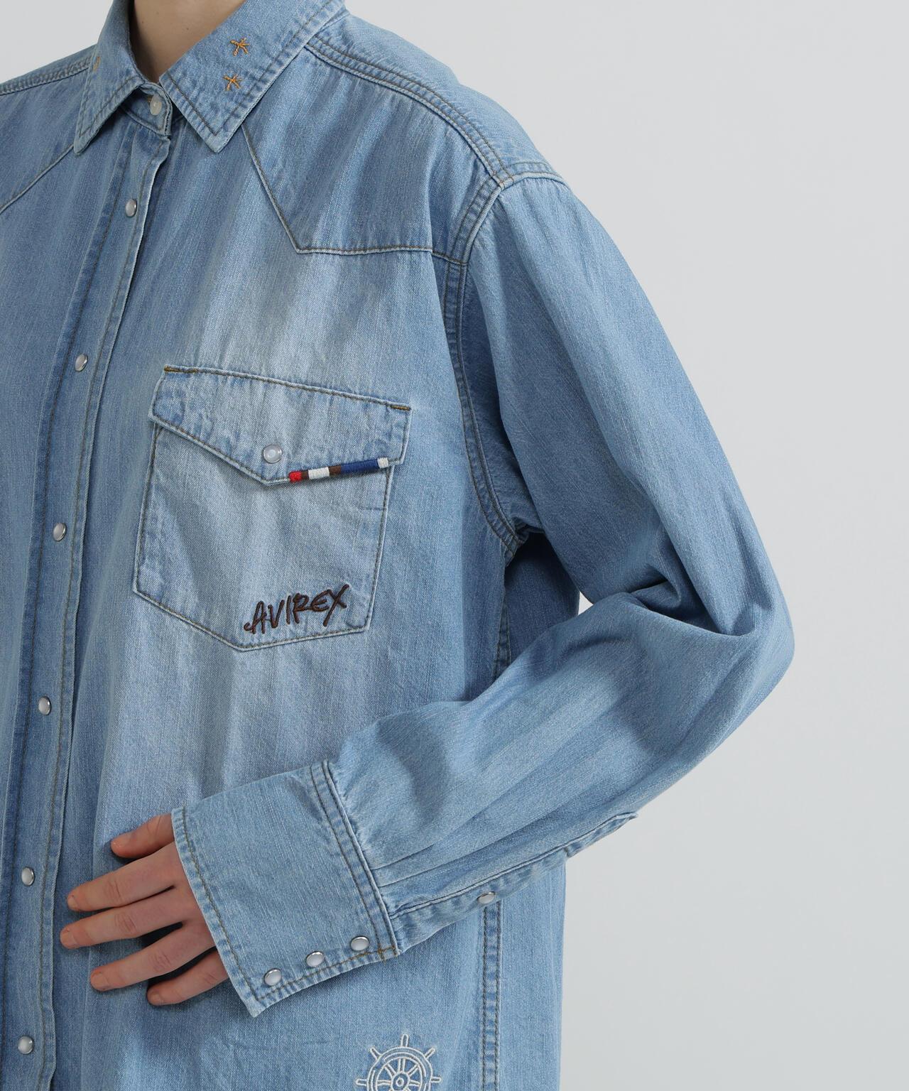 WOMAN DENIM SHIRT WITH GRAFFITI PRINT 牛仔襯衫