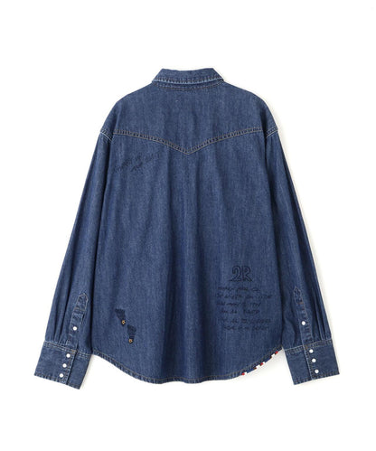 WOMAN DENIM SHIRT WITH GRAFFITI PRINT 牛仔襯衫