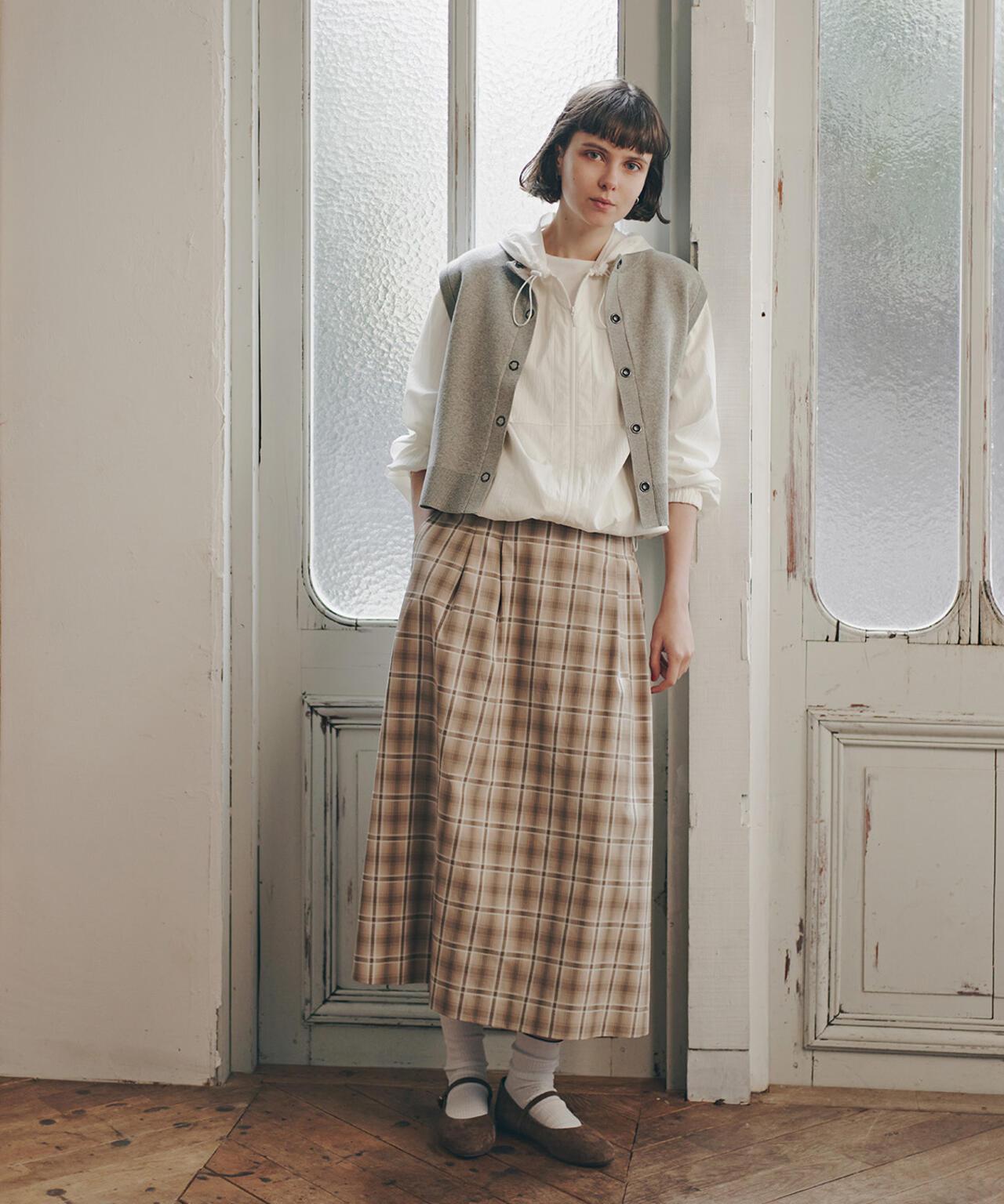 可機洗 原創先染格紋打褶半身裙