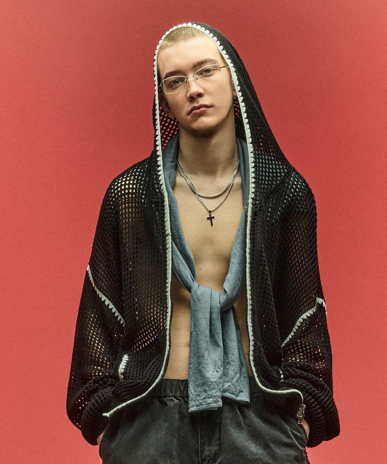 手工縫線網眼連帽衛衣 HAND - STITCH MESH HOODIE