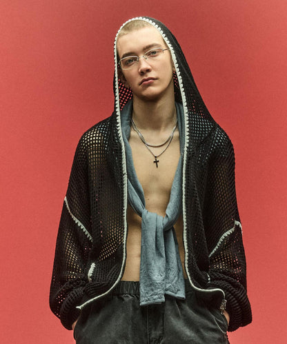 手工縫線網眼連帽衛衣 HAND - STITCH MESH HOODIE