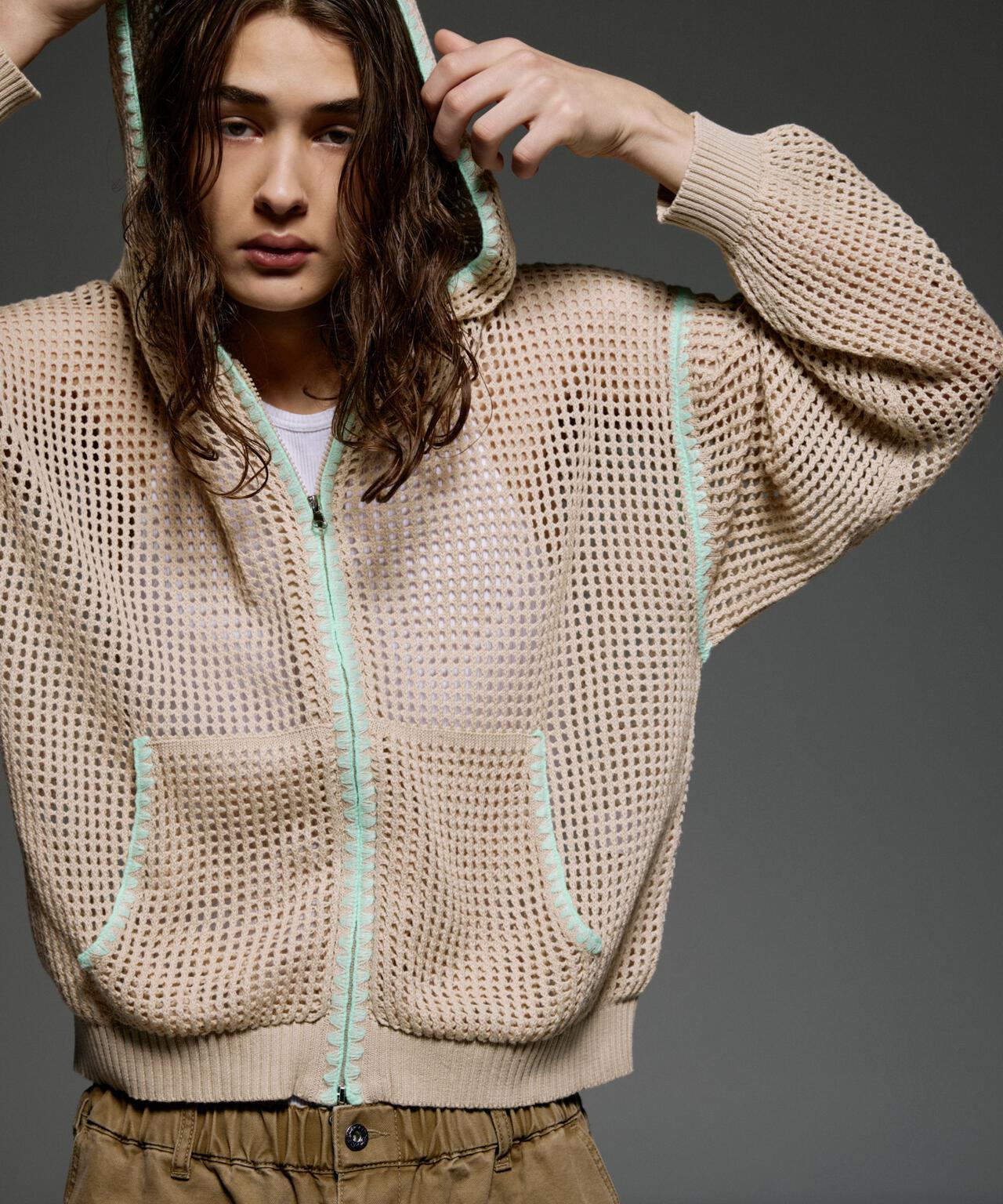 手工縫線網眼連帽衛衣 HAND - STITCH MESH HOODIE