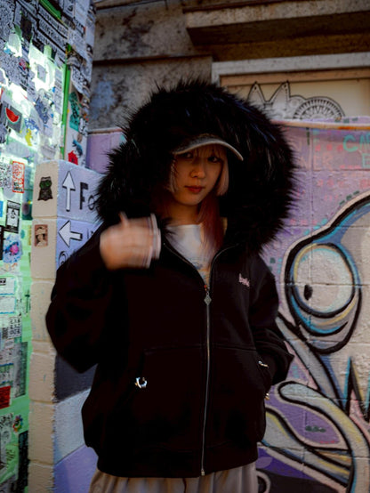 SUPPLIER サプライヤー LHP EXCLUSIVE 人造毛短款交叉拉鍊連帽外套
