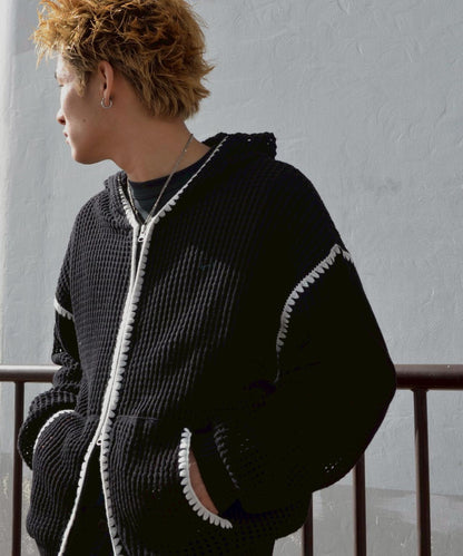 手工縫線網眼連帽衛衣 HAND - STITCH MESH HOODIE