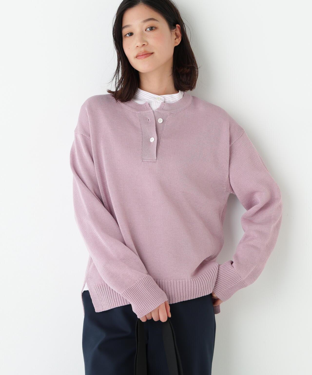 《名品 / 洗える》 中粗仿麻 開襟 針織套頭衫