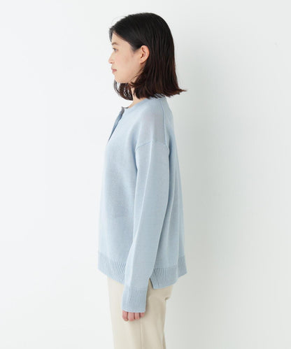 《名品 / 洗える》 中粗仿麻 開襟 針織套頭衫