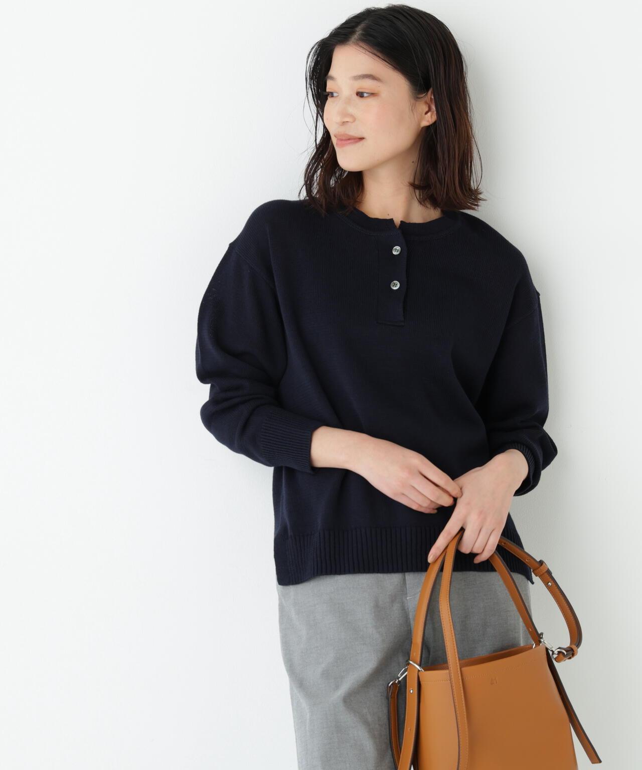《名品 / 洗える》 中粗仿麻 開襟 針織套頭衫