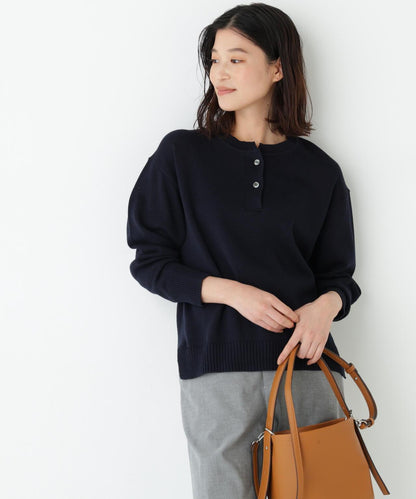 《名品 / 洗える》 中粗仿麻 開襟 針織套頭衫
